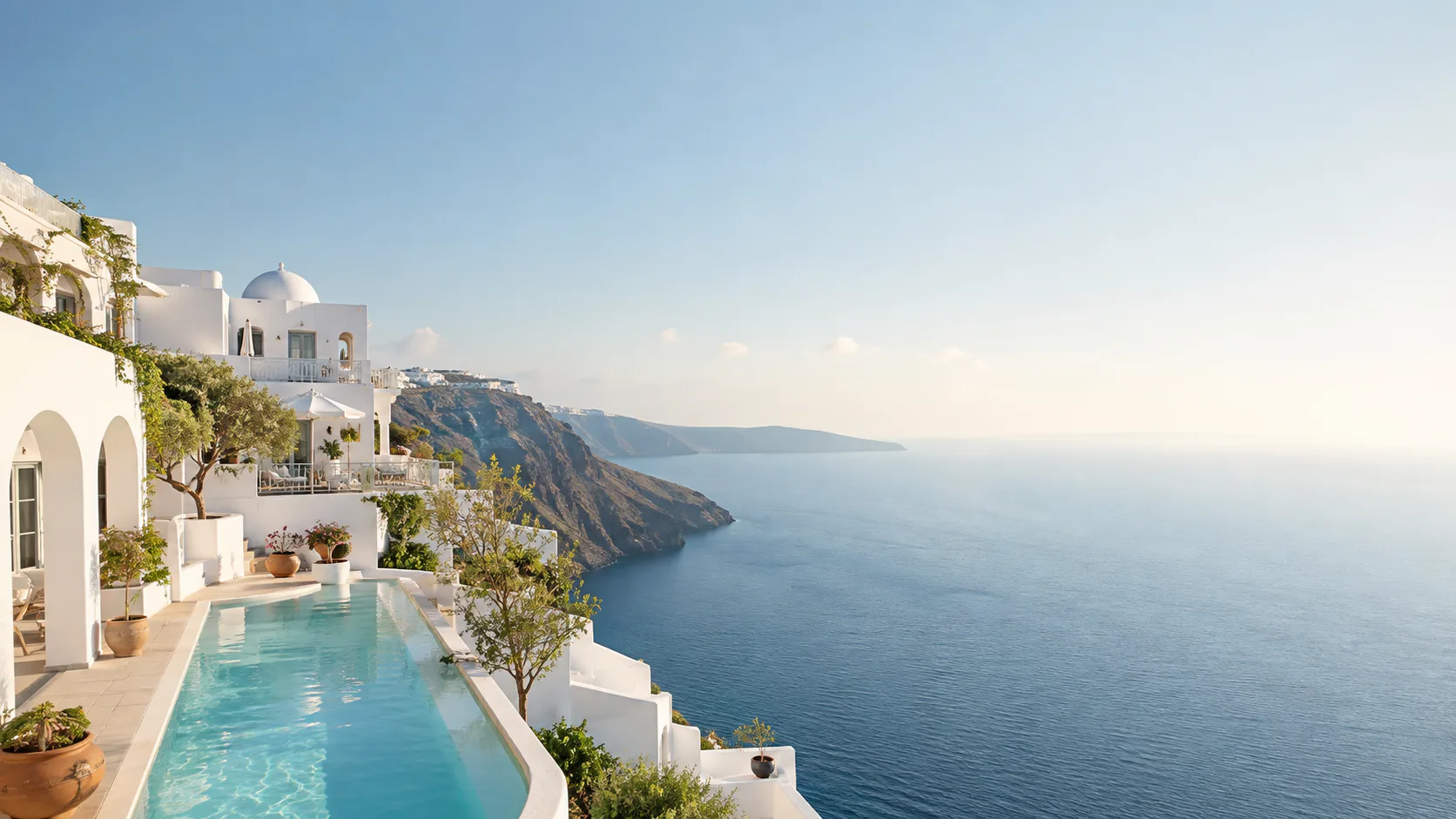 A serene view over the coast of Santorini, Greece